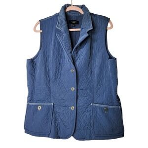 Talbots Quilted Vest Blue Corduroy Collar Snap Front Women's Size L